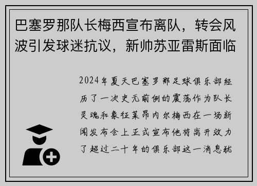 巴塞罗那队长梅西宣布离队，转会风波引发球迷抗议，新帅苏亚雷斯面临困境