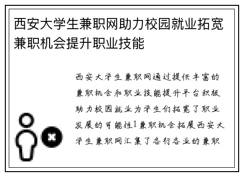 西安大学生兼职网助力校园就业拓宽兼职机会提升职业技能
